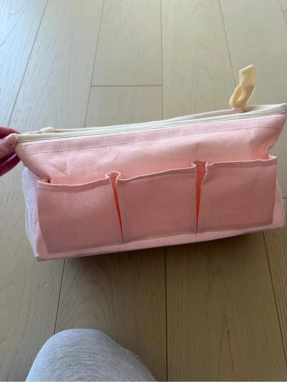 Pink Canvas Dorm bedside Pouch with Front Pockets